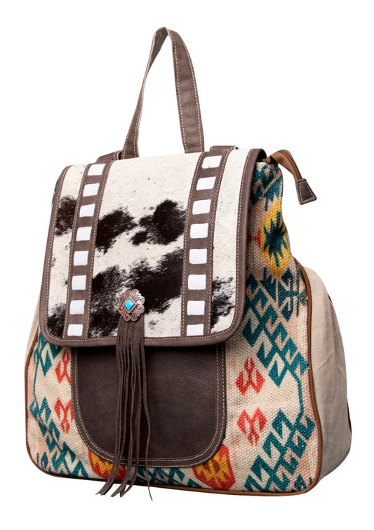 Cowhide Leather & Upcycled Canvas Backpack