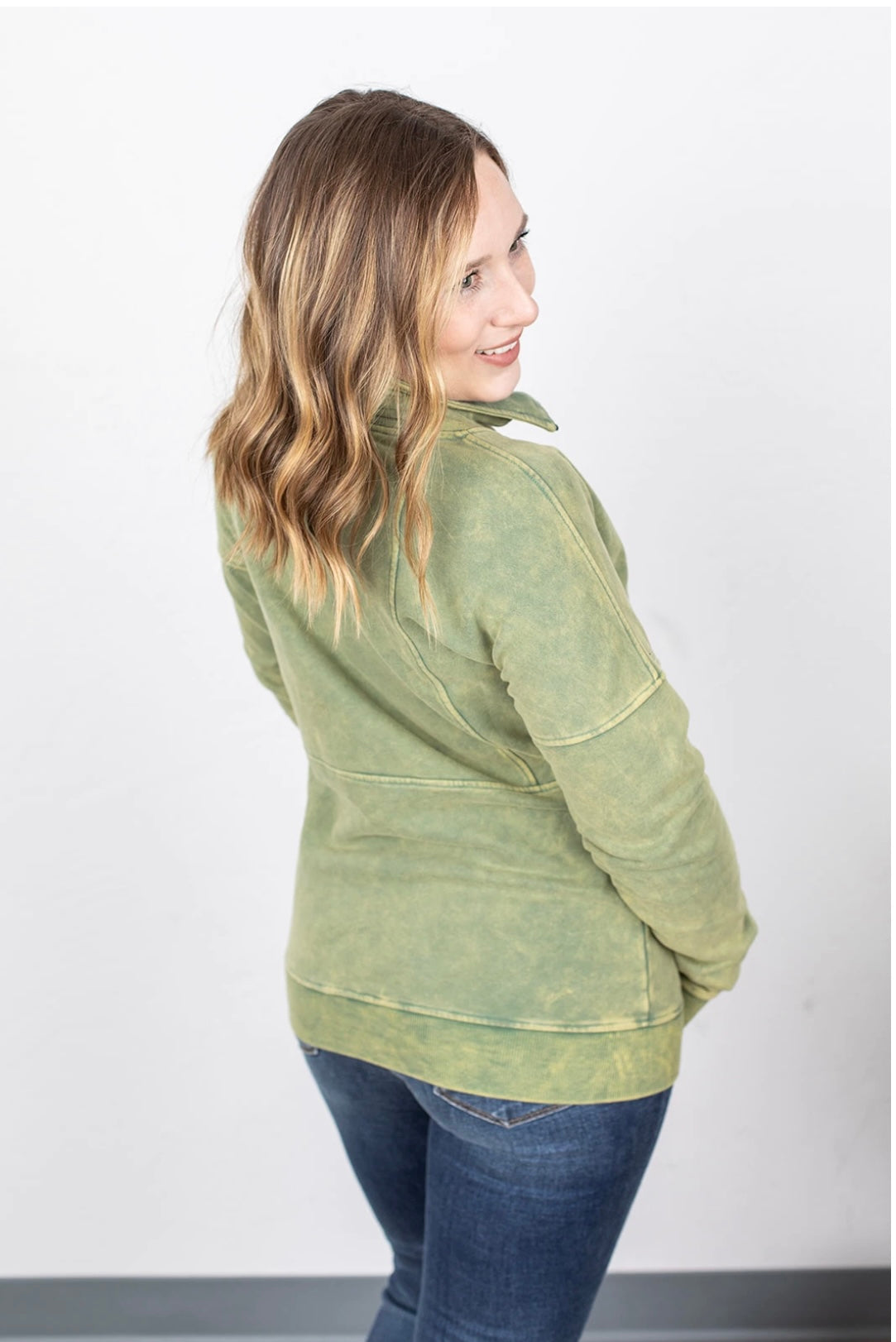 Vintage Green half zip pullover sweatshirt
