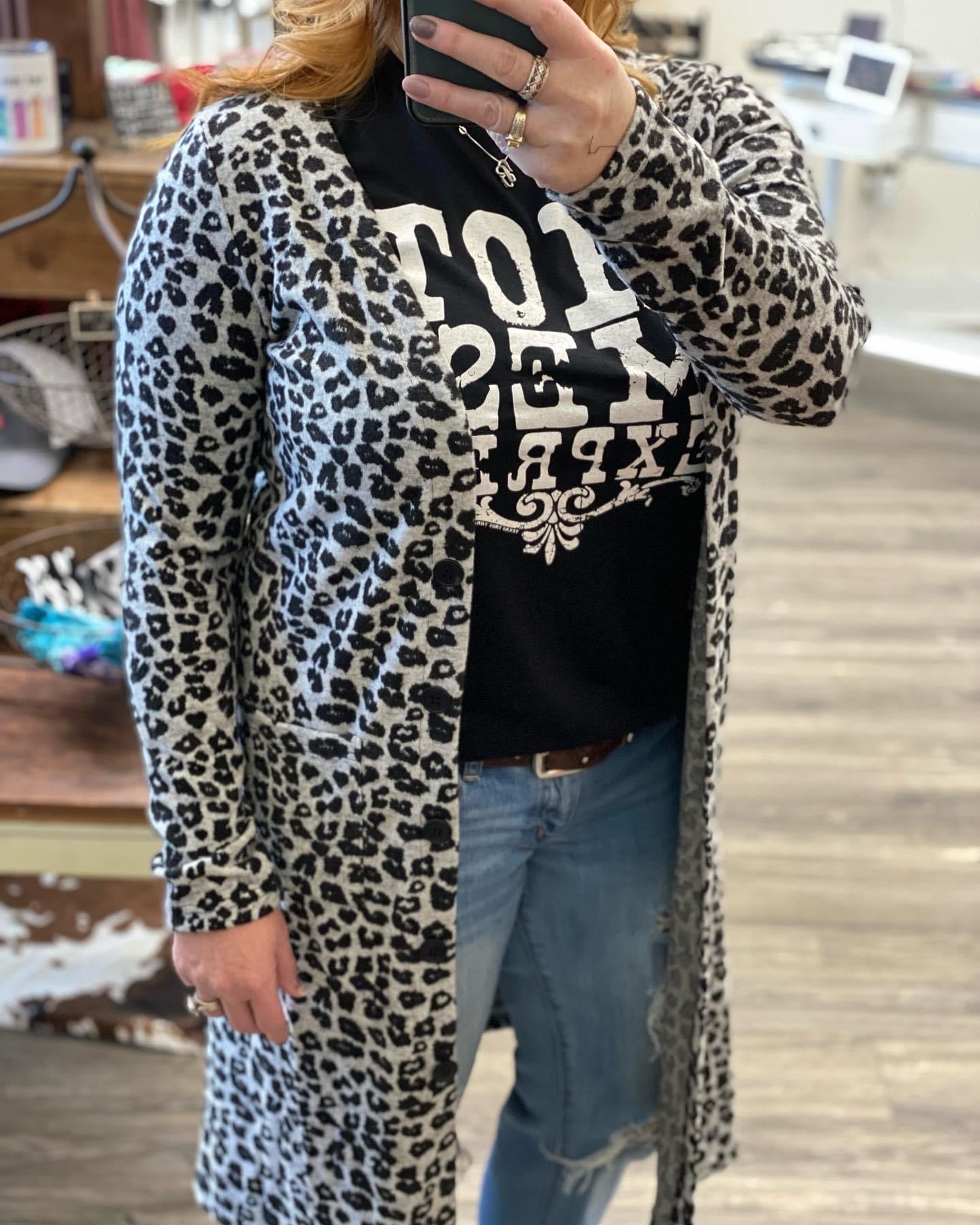 Leopard Button up Long Fleece Cardigan