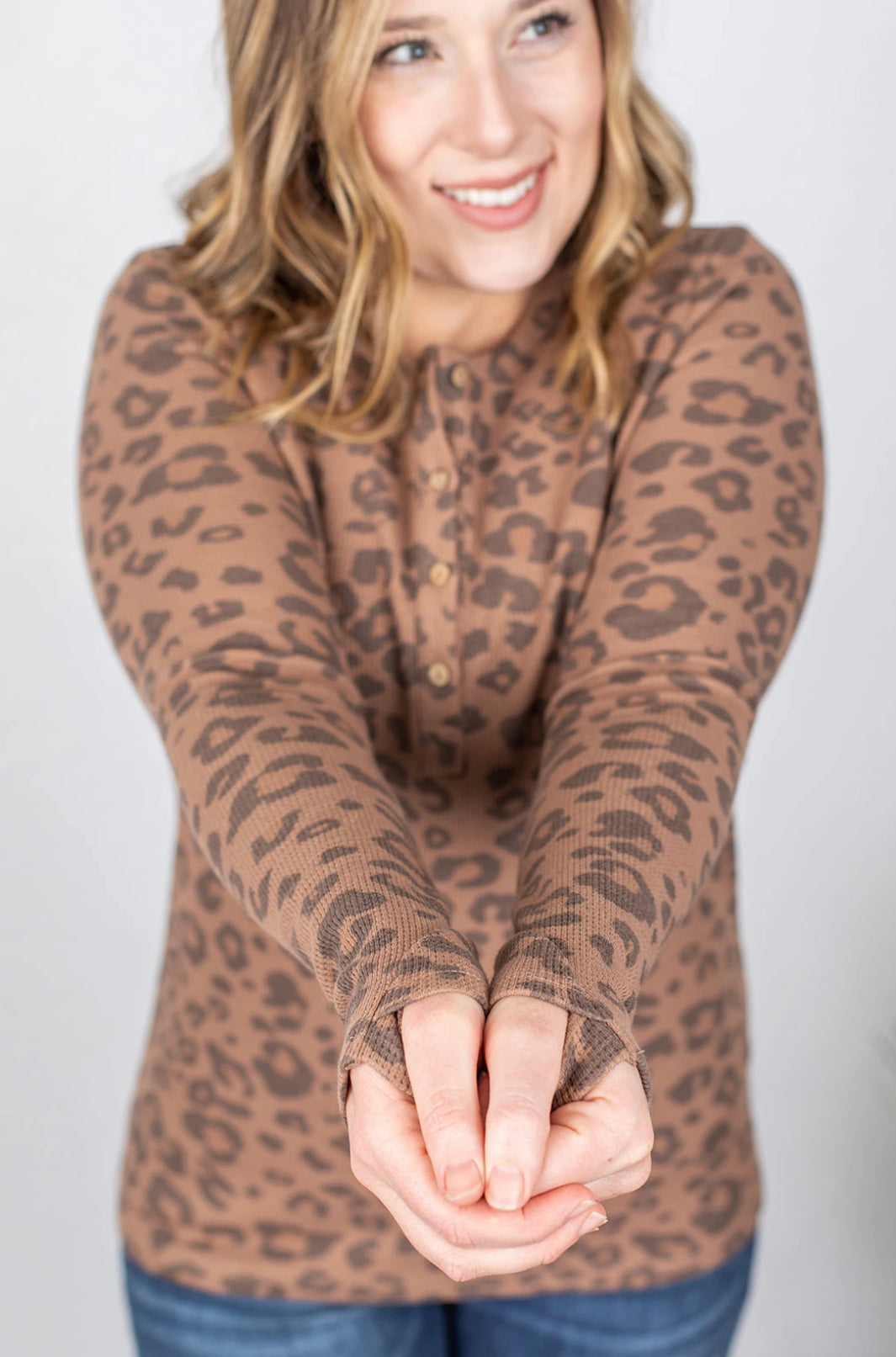 Cheetah Long-sleeve Henley Top