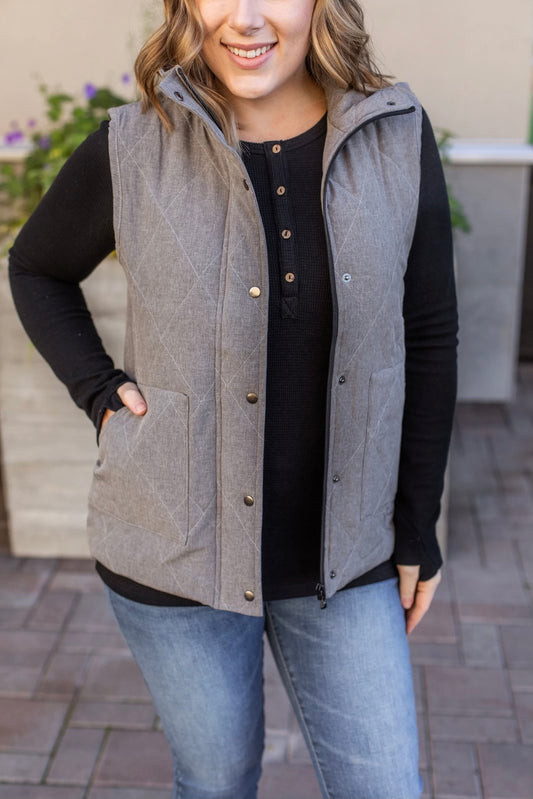 Fall Grey Full zipper with Button detail Vest